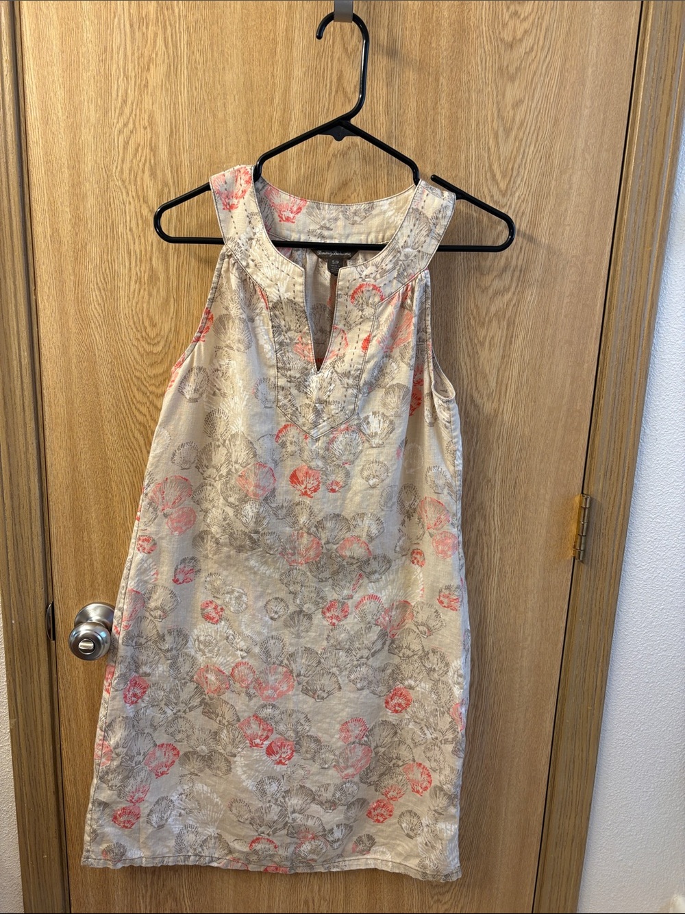 Tommy Bahama Linen Beige Floral Midi Dress with Coral Accents - Picture 4 of 4